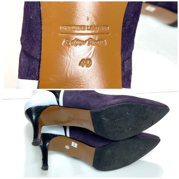 & Other Stories Color-Block Suede Pointed Toe Kitten Heel Mid Boots Purple Sz 9 - Picture 13 of 15